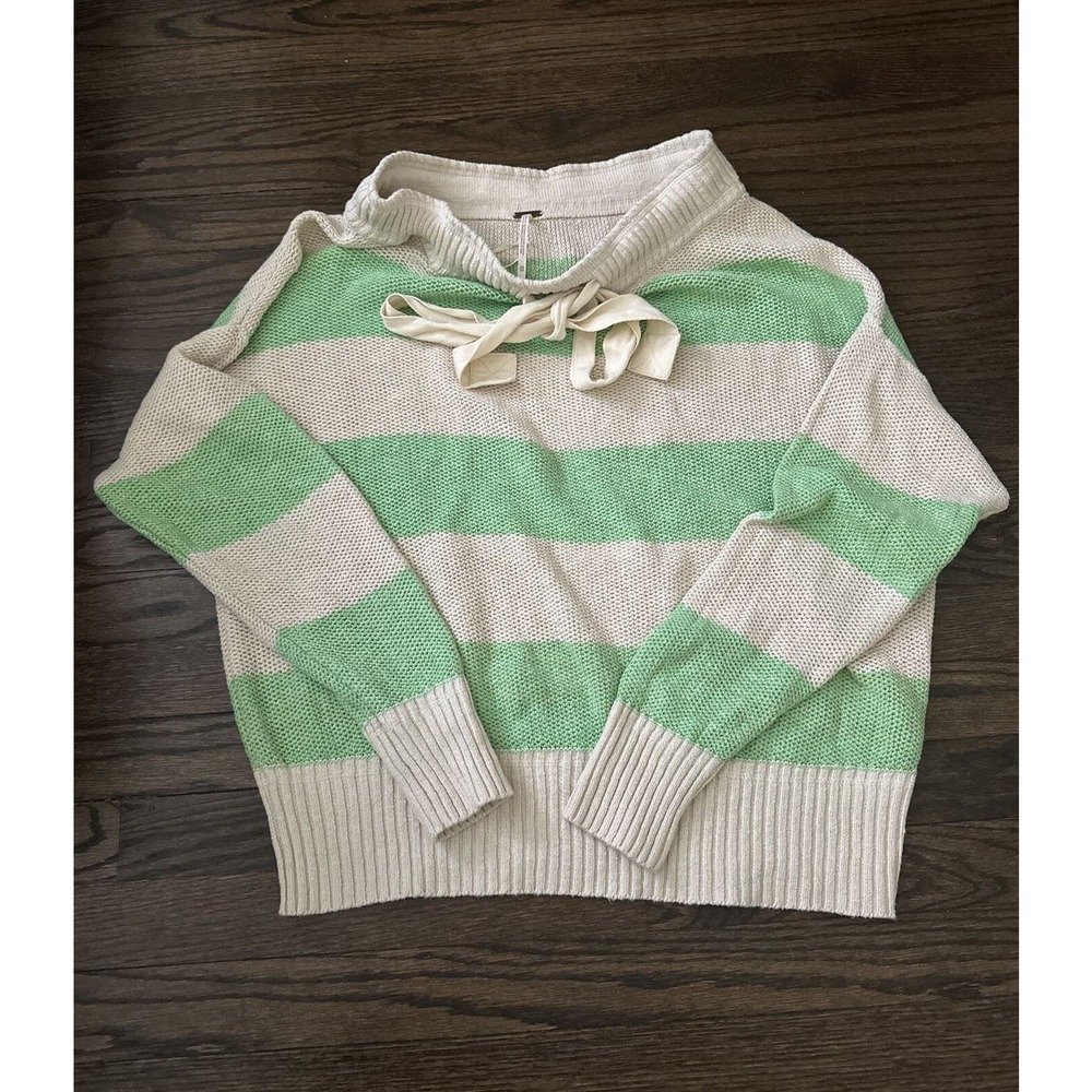 Free People Knit Sweater Women’s XS Green Stripes And Beige Cowl Neck